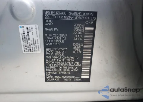 2019 Nissan Rogue S from USA, damaged, VIN KNMAT2MT1KP556145